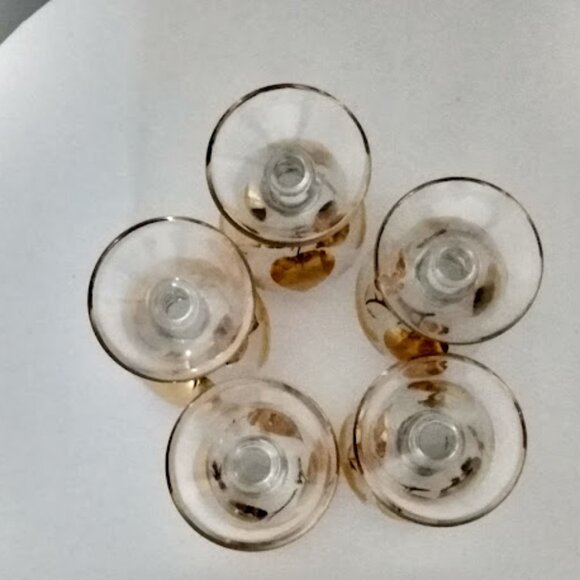 Vintage Decanter Set w Yellow Flowers Gold Trim and 5 Glasses SEE DESCRIPTION - Picture 8 of 15